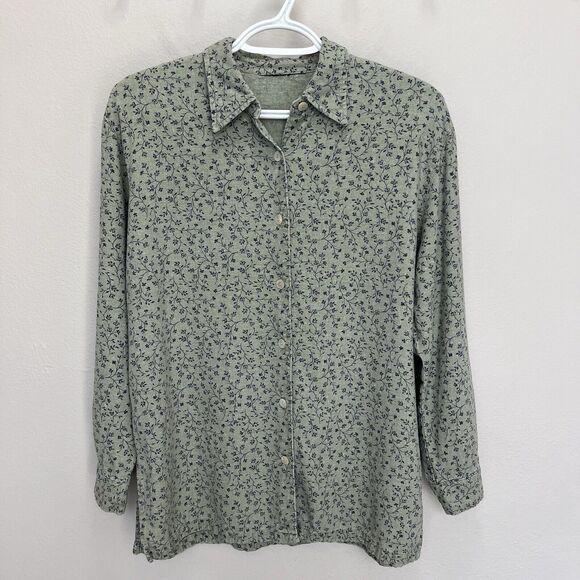 Requirements | Vintage Sage Green Linen Blend Floral Button Top Large Prairie - Picture 2 of 5